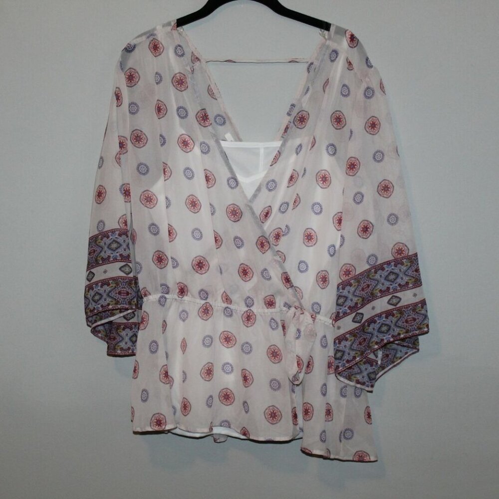 ✨2/$20 Maurices Sheer Layered Floral Kimono Top 0X 14 14W HW8649 Boho Fairy Wrap - Picture 2 of 7